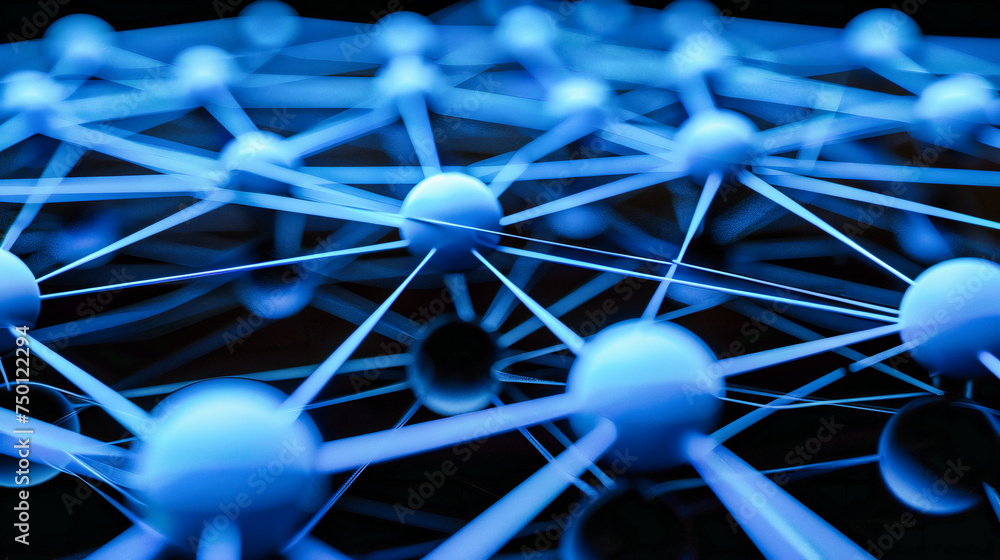 Poster futuristic technology and connectivity, abstract networking concept, digital web design on a blue ba