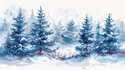 Hand Drawn Winter Coniferous Forest Illustration Generative AI
