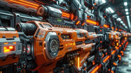 A detailed arsenal of futuristic sci-fi weapons - obrazy, fototapety, plakaty