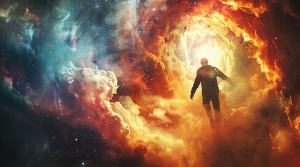 Astronaut amidst a dramatic cosmic explosion