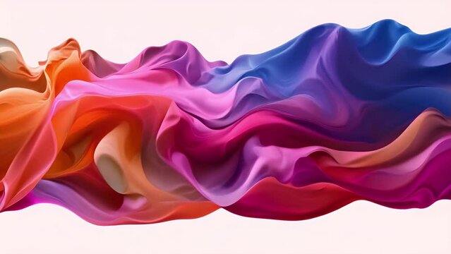 Digital illustration of flowing fabric waves, smooth and graceful movement. Fluid Fabric Waves in Vibrant Hues