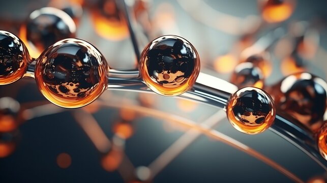 A macro shot reveals the abstract glass molecule structure of liquid or air, depicted in a 3D render with depth of field.