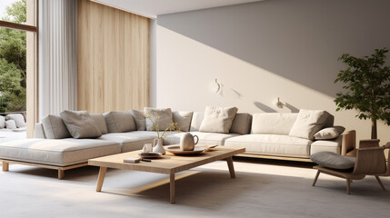 A modern living room with sustainable and stylish furniture, giving it a chic look