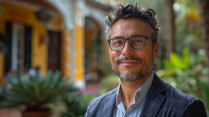 Fototapeta premium Diplomatic Portrait of a Latin Man on an Official Visit Generative AI