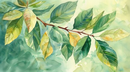 Walnut Tree in Watercolor Art Generative AI - obrazy, fototapety, plakaty