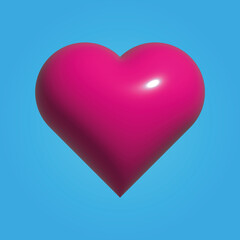 3d pink heart photo with blue background
