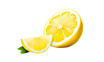 slices of fresh lemon isolated on with leaf white background with PNG.
