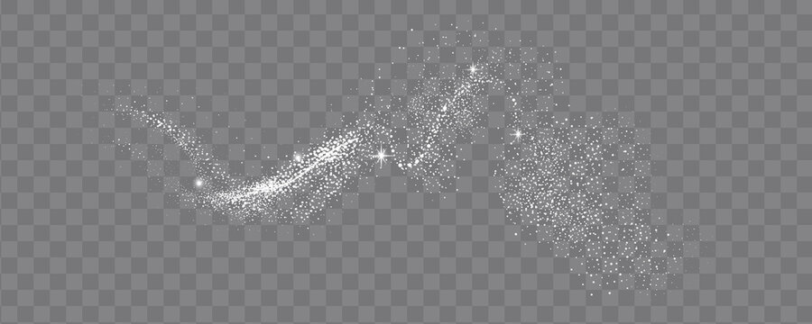 Glittering stars with golden shimmering swirls, shiny glitter design. Magical motion, sparkling lines on a black background.