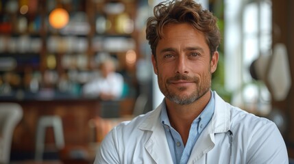 Fototapeta premium Male Psychiatrist in Professional Setting with Copy Space Generative AI