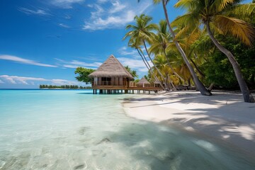 Summer holiday vacation and Maldives island sea beach sky background with travel concept