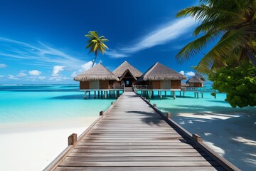 Summer holiday vacation and Maldives island sea beach sky background with travel concept