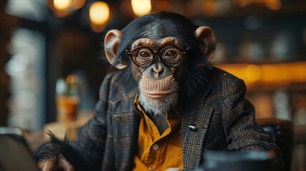 Obraz premium Businessmonkey - A Suited Primate in the Office Generative AI