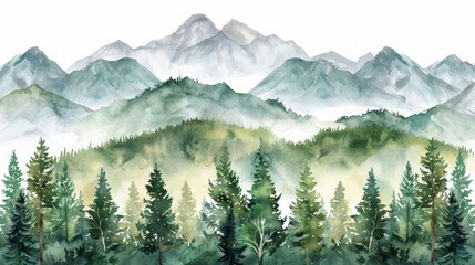 Fototapeta premium Hand-drawn Realistic Mountain Nature Scene Watercolor Illustration Generative AI