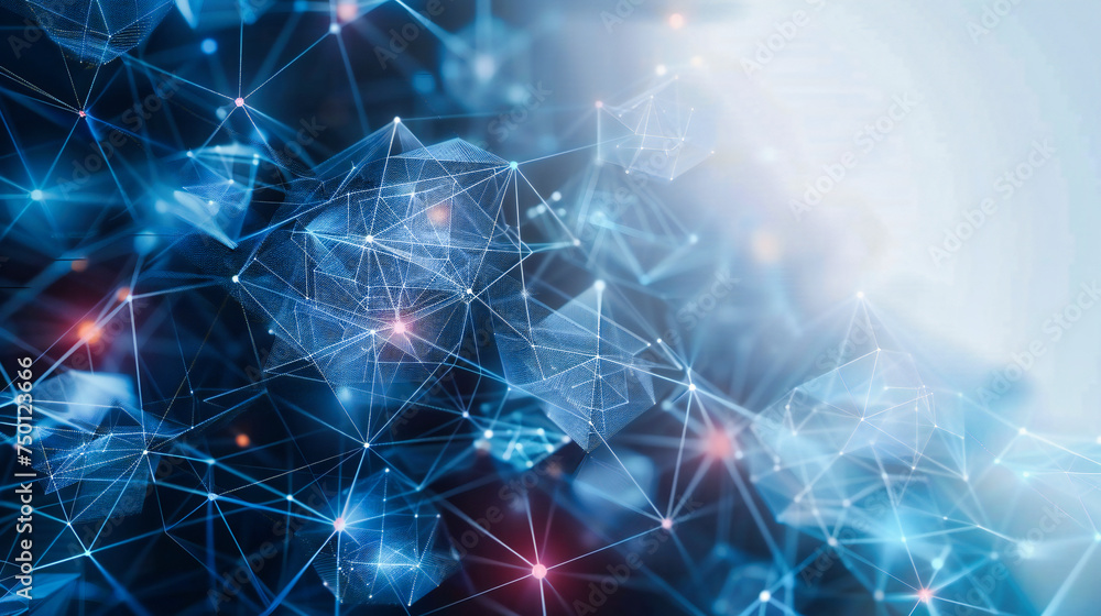 Poster futuristic network connectivity, abstract technological structure in blue, concept of digital commun