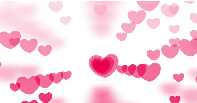 Animated romantic red hearts on white background for Valentine's Day celebration