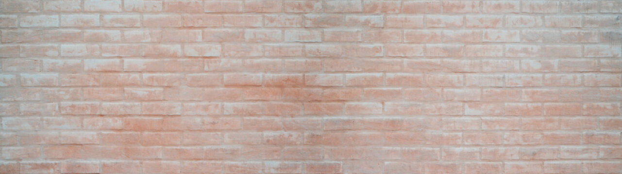 Abstract pink white colored painted damaged rustic brick wall brickwork stonework masonry wallpaper, texture background banner panorama, seamless pattern