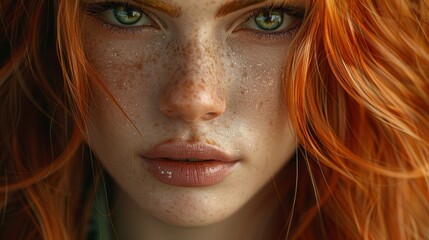 Portrait of a Red-Haired Woman with Freckles Generative AI