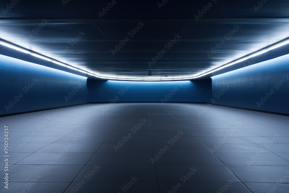 Poster the background of an empty room with blue lighting, modern design of large empty spaces, abstract ro