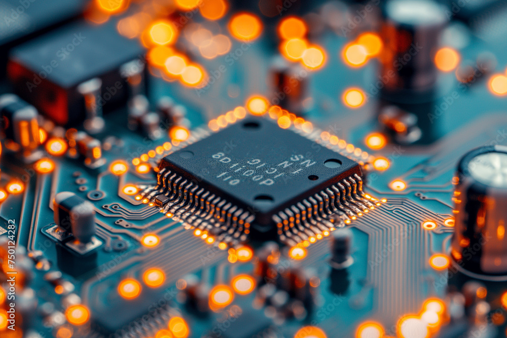 Poster Printed circuit board with microcontroller in electronics laboratory