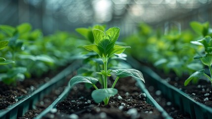 Seedlings in a Professional Greenhouse Environment Generative AI