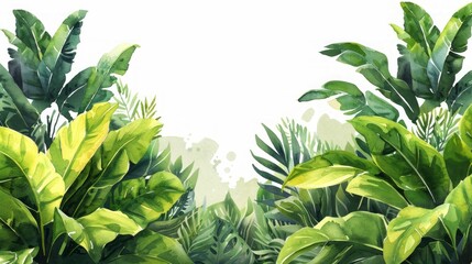 Tropical Green Watercolor Border Generative AI
