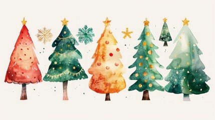 Festive Watercolor Christmas Tree Generative AI
