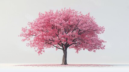 Single Cherry Blossom Tree in Sakura Pink Isolation Generative AI