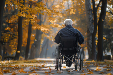 Senior man in wheelchair in the park