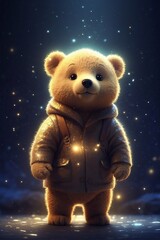 Little Cute Bear Cub Standing in the Dark