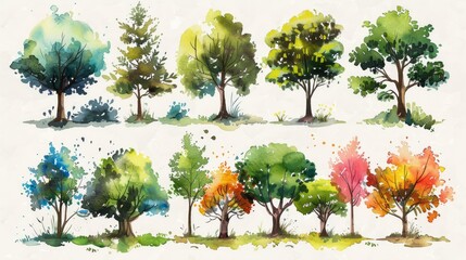 Watercolor Tree Illustration for Landscape Design Generative AI