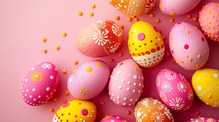 Fototapeta na wymiar Colorful Easter eggs on a pink background