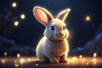 Little Cute Bunny Standing in the Dark