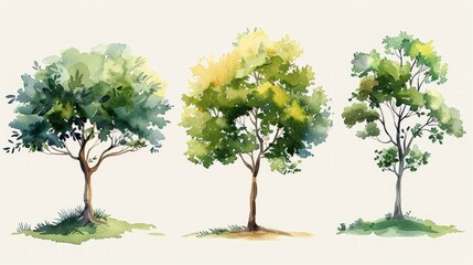 Minimalist Hand-Drawn Tree Painting in Watercolor Style Generative AI