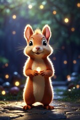 Small Cute Squirrel Cub Standing in the Dark