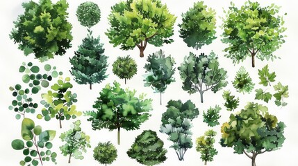 Fototapeta premium Top View Watercolor Illustration of Green Landscape Design Generative AI