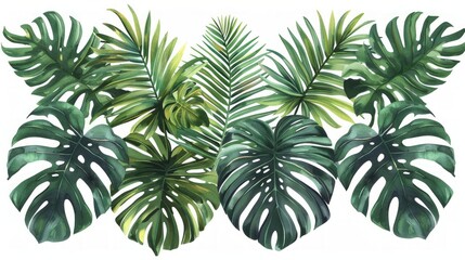 Lush Tropical Palms and Monstera Foliage Generative AI