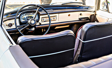 Details of an old, classic car, retro vehicle.