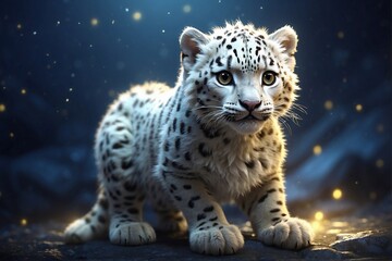 Fototapeta premium Magical Snow Leopard in a Shining Golden Aura
