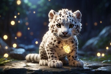 Magical Snow Leopard in a Shining Golden Aura