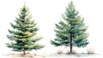 Fototapeta premium Watercolor Illustration of Green Christmas Trees and Holiday Spruce Generative AI