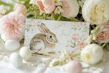 Hop into Spring with an Elegant Easter Brunch Invitation Card, Featuring Pastel Colors and Playful Bunny Motifs