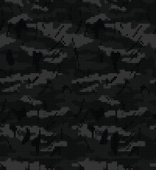black digital pixel camouflage background seamless pattern