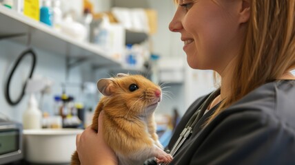 National pets day, caring for pets, rodents,small ill hamster in the hands of veterinarian. Veterinary day