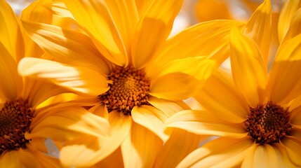 An extreme macro shot creates an abstract background with sunflower petals. - obrazy, fototapety, plakaty