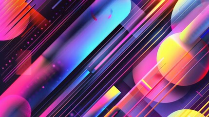 Abstract retro-futuristic poster featuring iridescent neon colors - obrazy, fototapety, plakaty