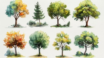 Obraz premium Hand-Drawn Tree Collection for Forest Art Generative AI