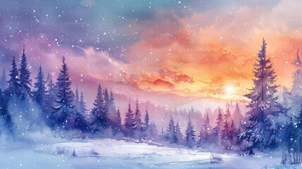 Winter Wonderland: Colorful Pine Tree Amidst Snowfall Generative AI