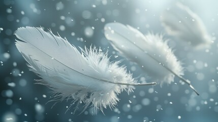 Ethereal White Feathers Floating in the Air Generative AI