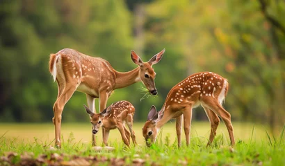 Tableaux ronds sur aluminium brossé Antilope Deer family eating in the forest. Generative AI