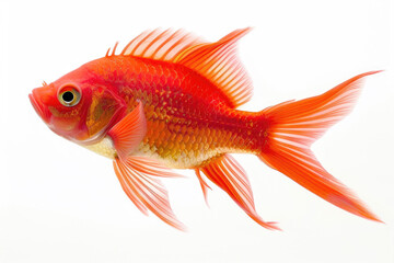 A delightful red fish swimming gracefully against a pristine white background